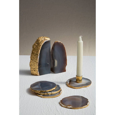 Bowerbird Agata Grey And Gold Bookends