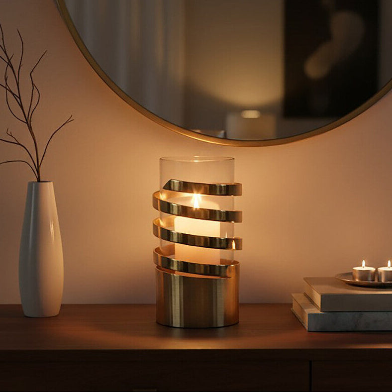 Amreli Small Vertical Textured Gold Metal Hurricane Candle Holder