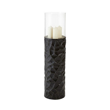 Akola Black and Gold Metal and Glass Small Floor Standing Hurricane Candle Holder