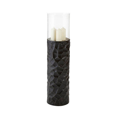 Akola Black and Gold Metal and Glass Small Floor Standing Hurricane Candle Holder