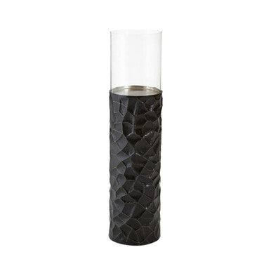 Akola Black and Gold Metal and Glass Small Floor Standing Hurricane Candle Holder
