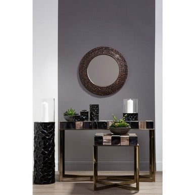 Akola Black and Gold Metal and Glass Small Floor Standing Hurricane Candle Holder