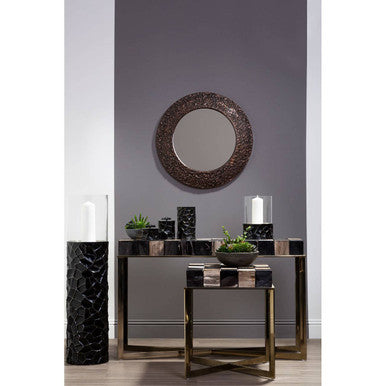 Akola Black and Gold Metal and Glass Small Floor Standing Hurricane Candle Holder