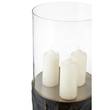 Akola Black and Gold Metal and Glass Small Floor Standing Hurricane Candle Holder
