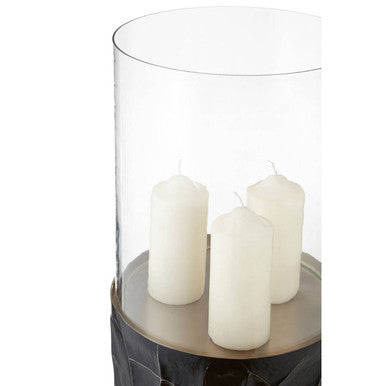 Akola Black and Gold Metal and Glass Small Floor Standing Hurricane Candle Holder
