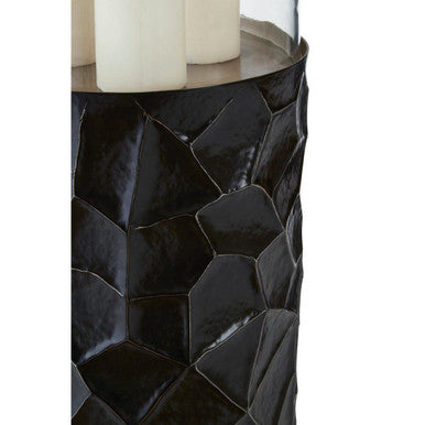 Akola Black and Gold Metal and Glass Small Floor Standing Hurricane Candle Holder
