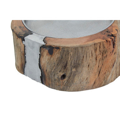 Almora Small Acacia and Glass Hurricane Candle Holder
