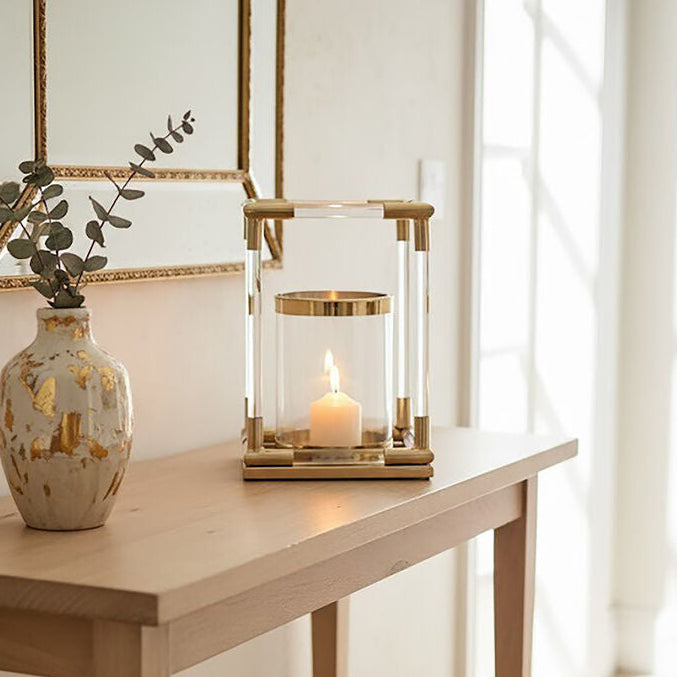 Lucita Small Candle Holder in Gold Finish and Acrylic
