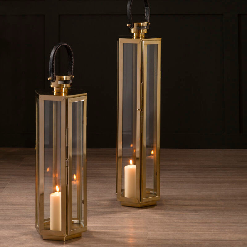 Herber Medium Gold Finish Lantern with Hair on Leather Handle