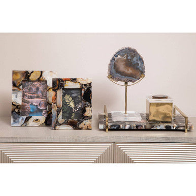 Bowerbird Black And Gold Agate Sculpture