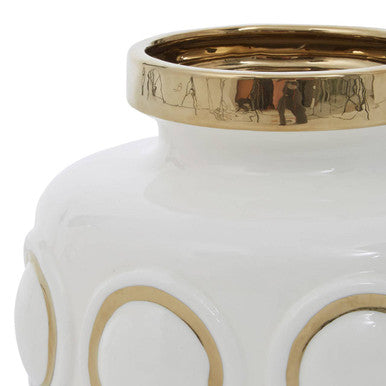 Curva Large White and Gold Ceramic Vase