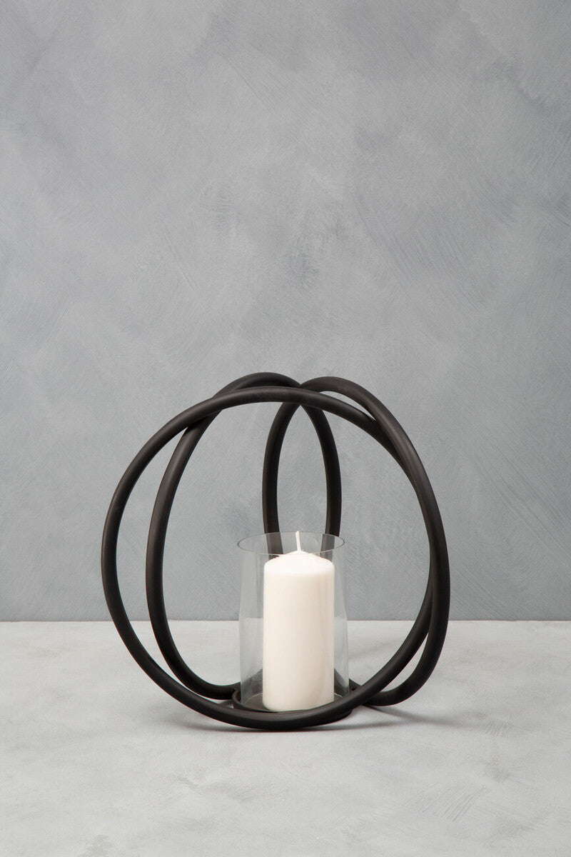 Aura Medium Matte Black Finish Candle Holder