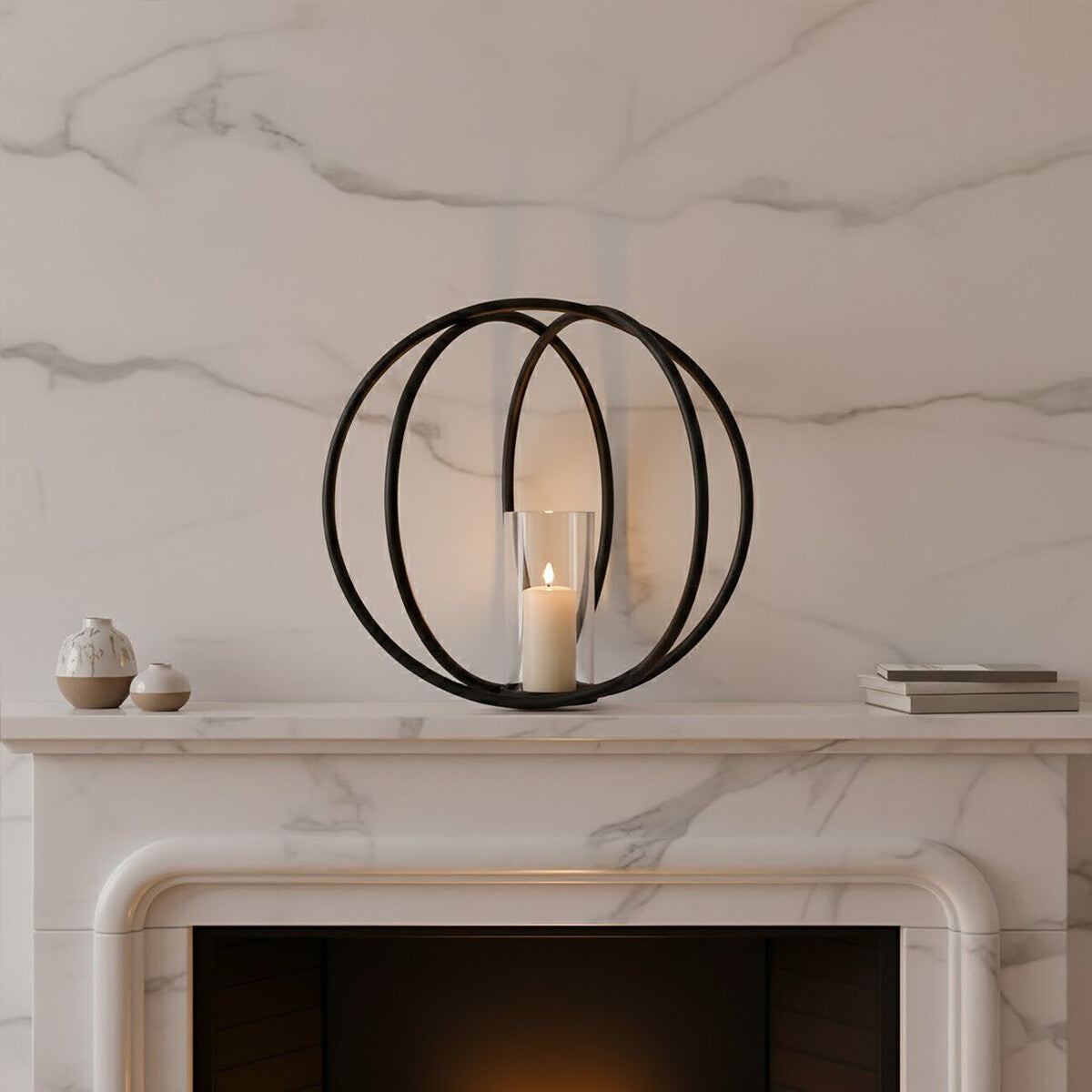 Aura Large Matte Black Finish Candle Holder