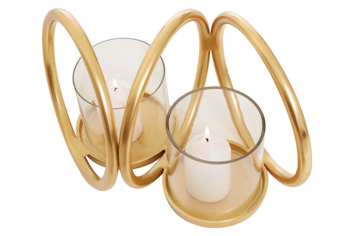 Aura Small Gold Finish Double Candle Holder.