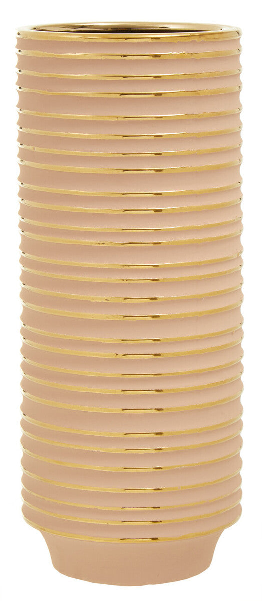 Haldis Large Blush Pink and Gold Ceramic Vase