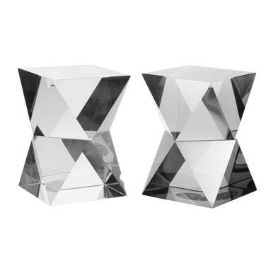 Carrie Set Of 2 Crystal Geometric Bookends in Grey Finish
