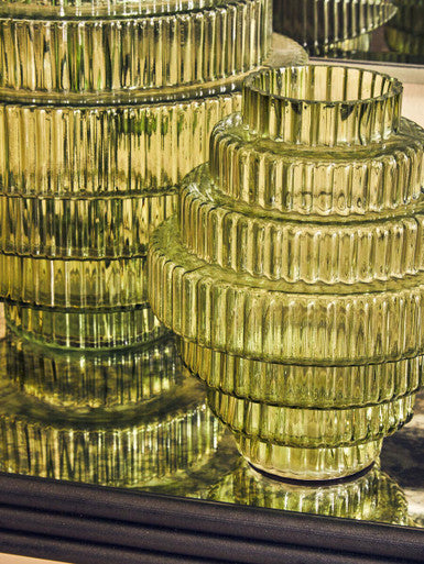 Benka Small Green Ribbed Glass Vase