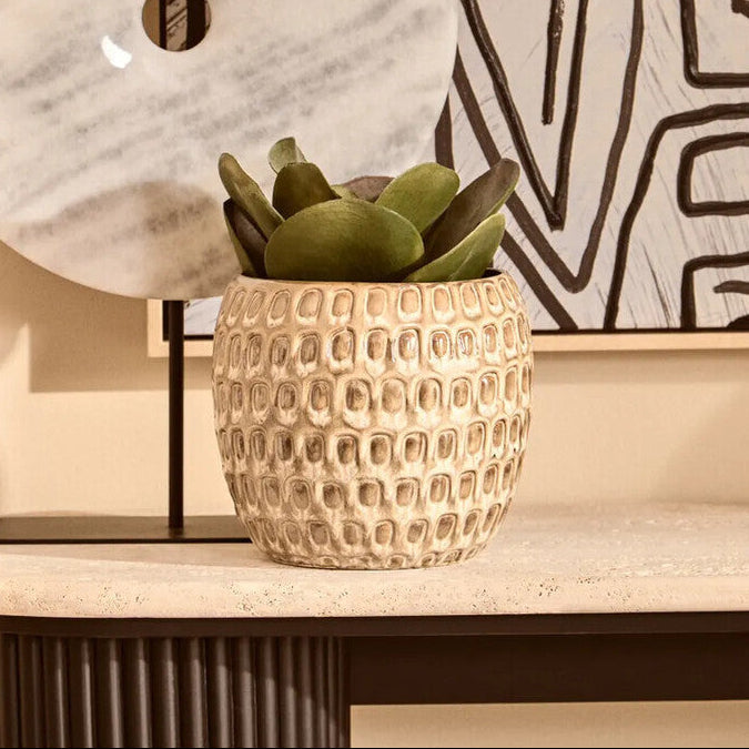 Yana Large Cream Textured Ceramic Planter