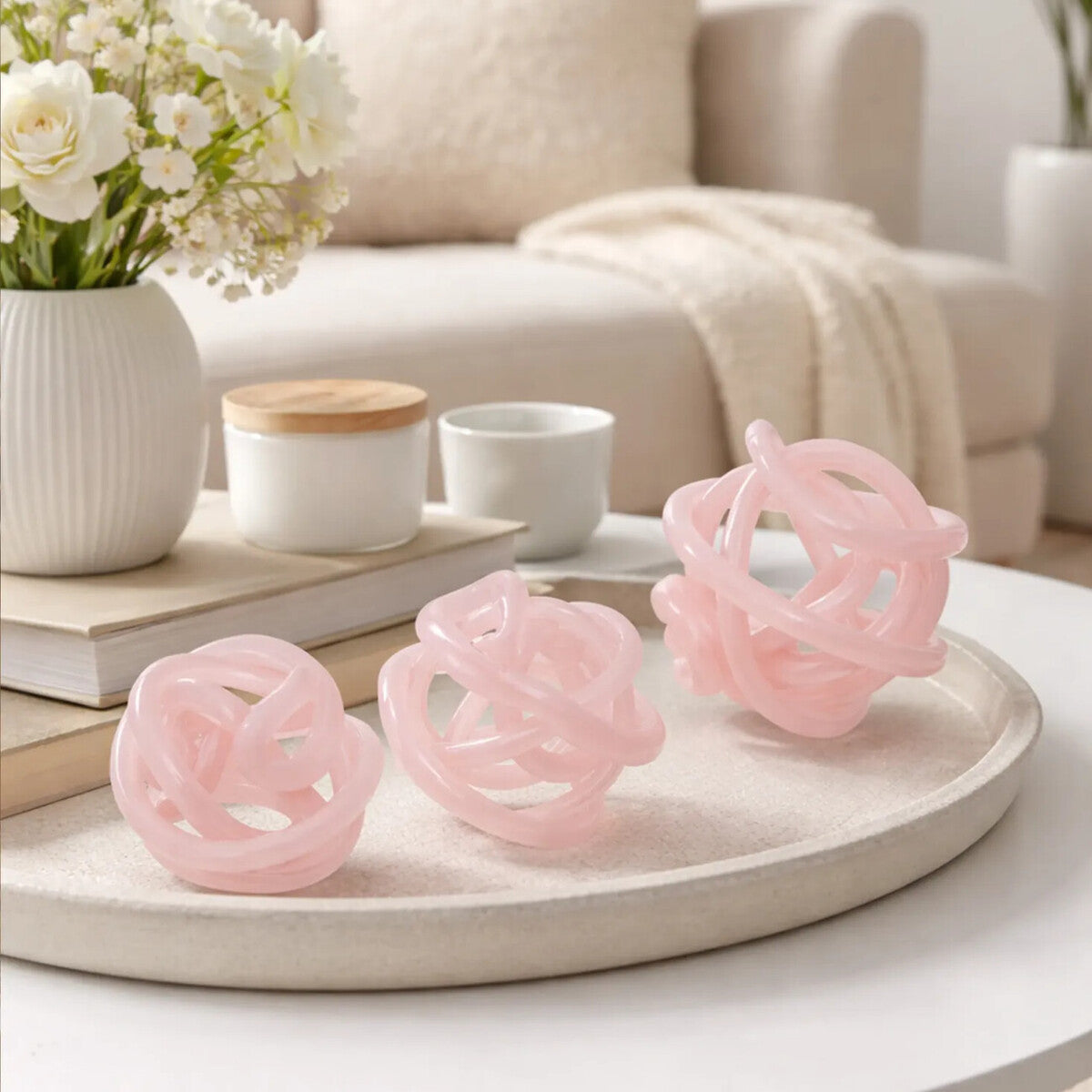 Knot Decor Set of 3 Pink Glass Ornament