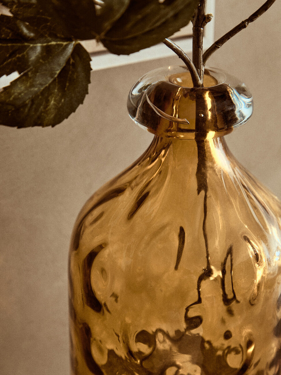 Huda Amber Tall Glass Bottle Vase