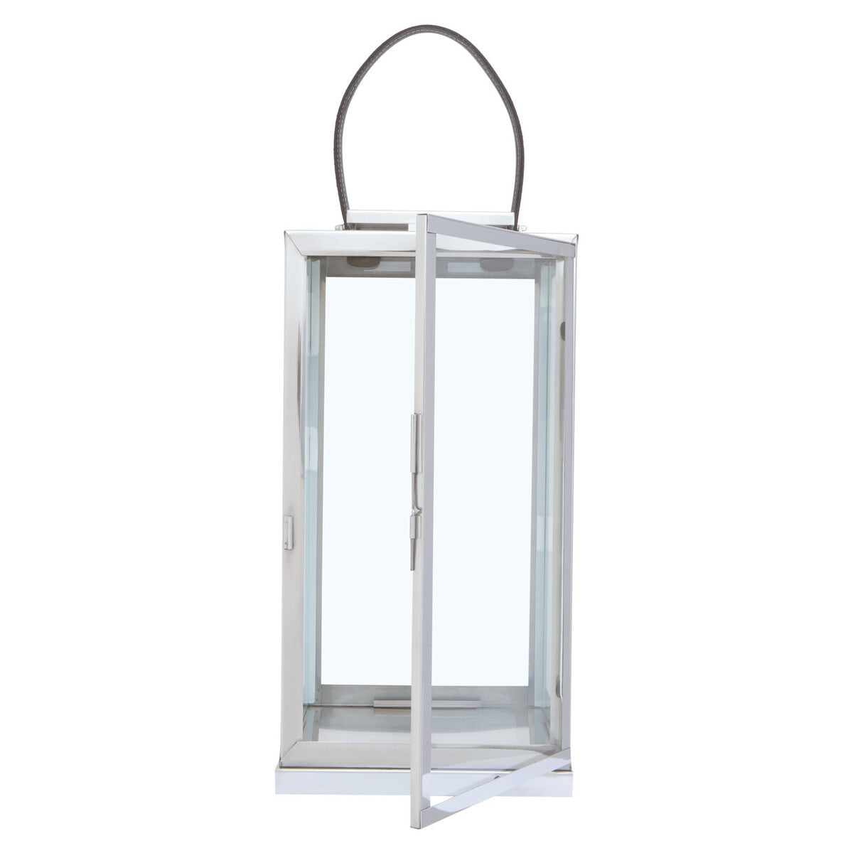 Herber Large Silver Steel With Hair On Leather Handle Lantern