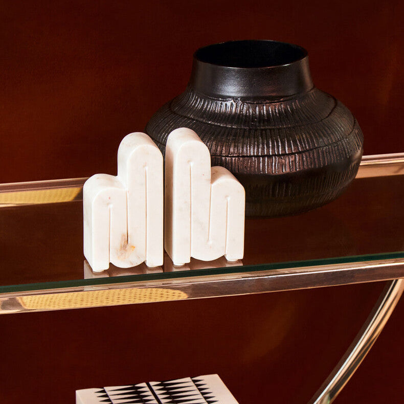 Nason Set of Two White Marble Bookends