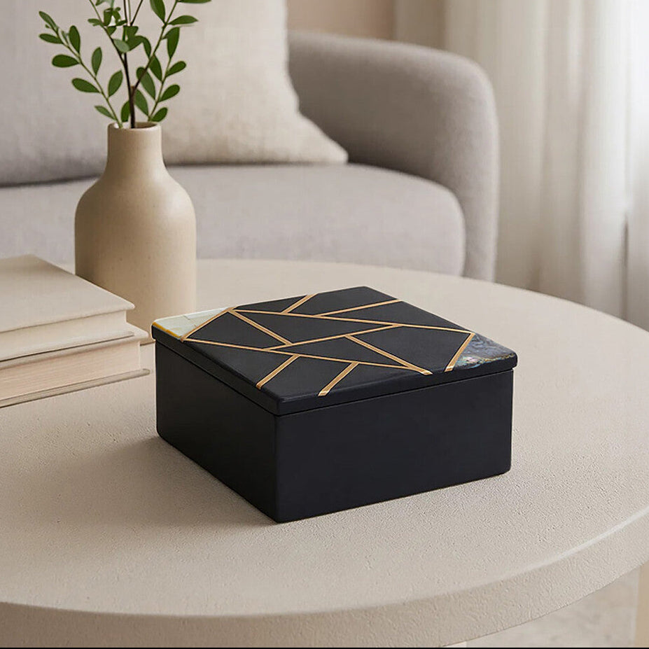 Oriana Small Black Slate with Mother of Pearl Inlay Trinket Box