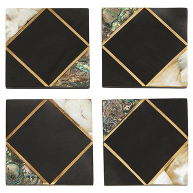 Oriana Set Of 4 Black Slate with Mother of Pearl Inlay Coasters