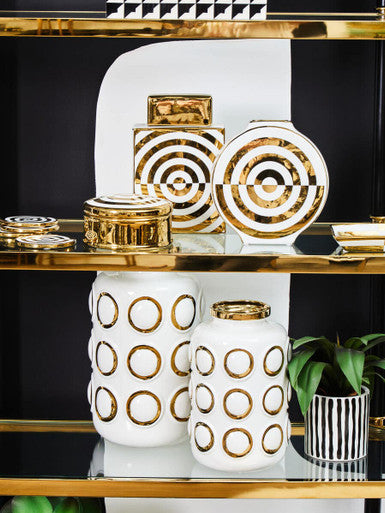 Curva Gold and White Ceramic Jar