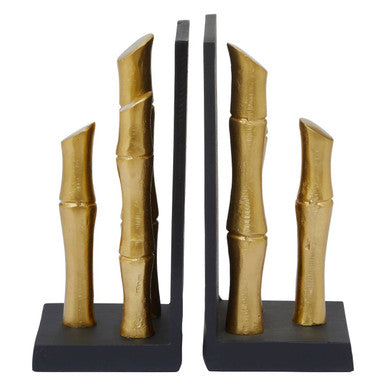 Hiba Set Of Two Gold Finish Bamboo Effect Bookends