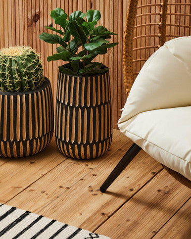 Large Engraved Natural and Black Wooden Planter | Arlo