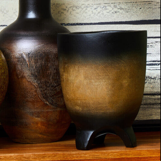 Arlo Large Wooden Black Ombre Planter
