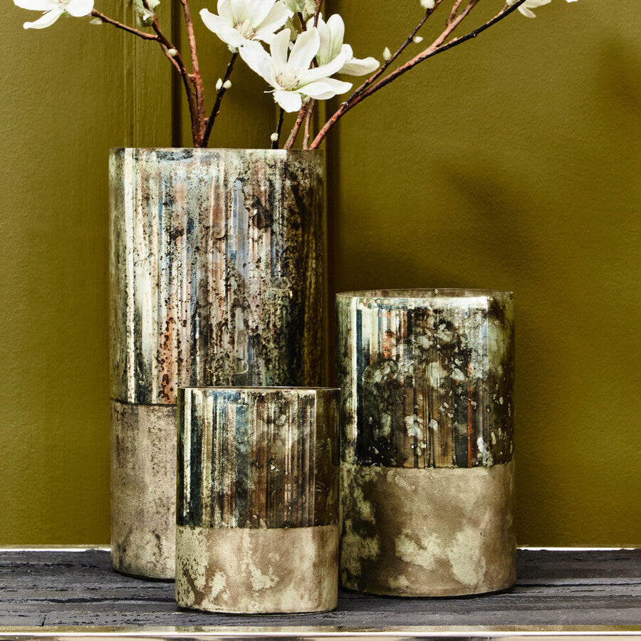 Gaia Medium Glass Vase in Metallic Antique Finish
