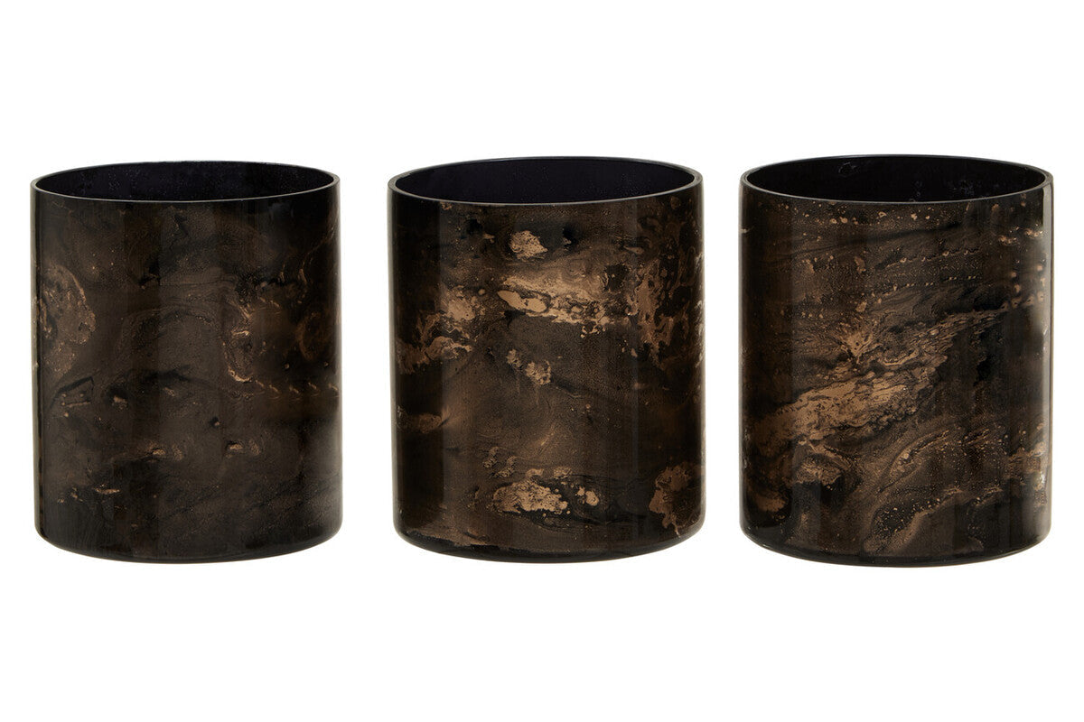 Gaia Set Of 3 Black And Gold Tealight Holders