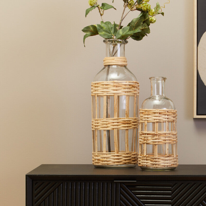 Kuta Natural Cane and Glass Large Vase