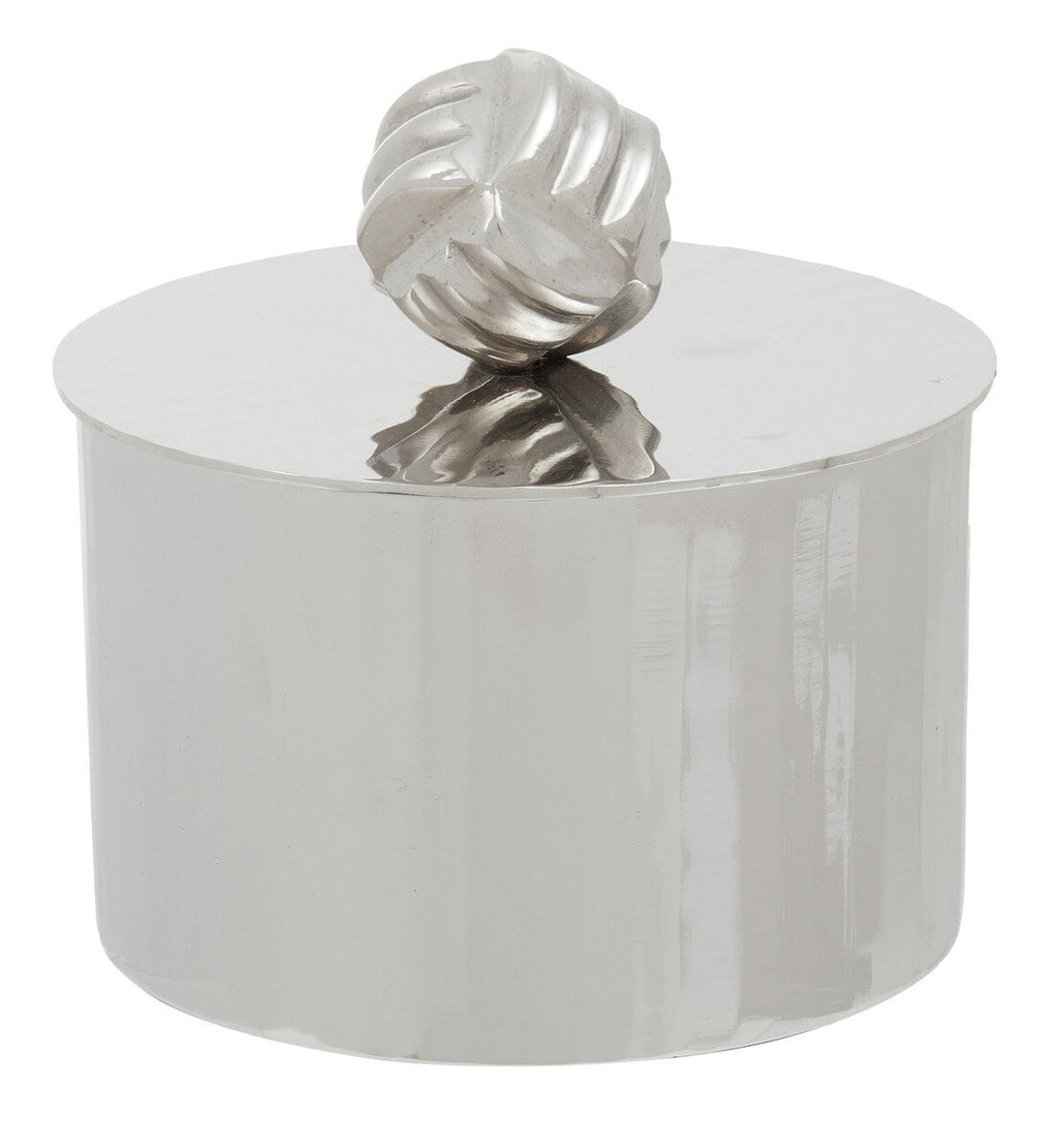Amreli Silver Metal Small Trinket Box with Vertical Texture