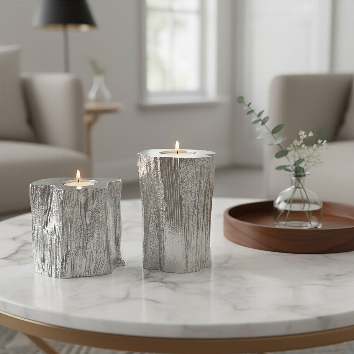 Akola Set Of Two Silver Tealight Holders