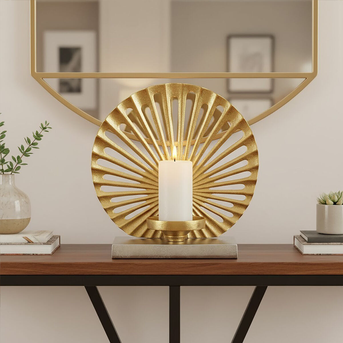 Dion Large Two Toned Silver and Gold Finish Candle Holder