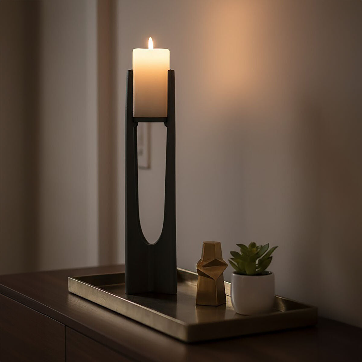 Dante Large Grey Finish Candle Holder