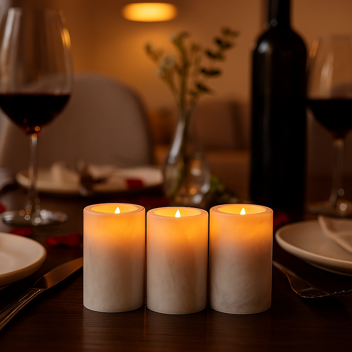 Salmo Set Of Three White Marble Tealight Holders