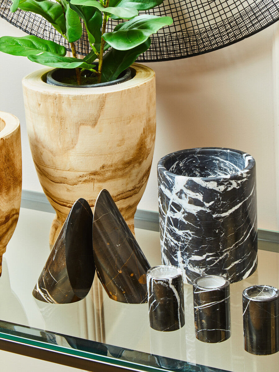 Salmo Set Of Three Black Marble Tealight Holders
