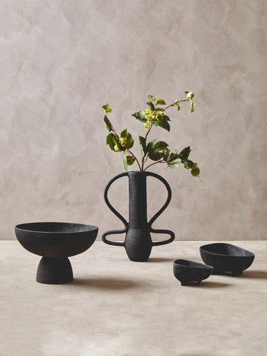 Deriva Large Textured Black Pedestal Bowl