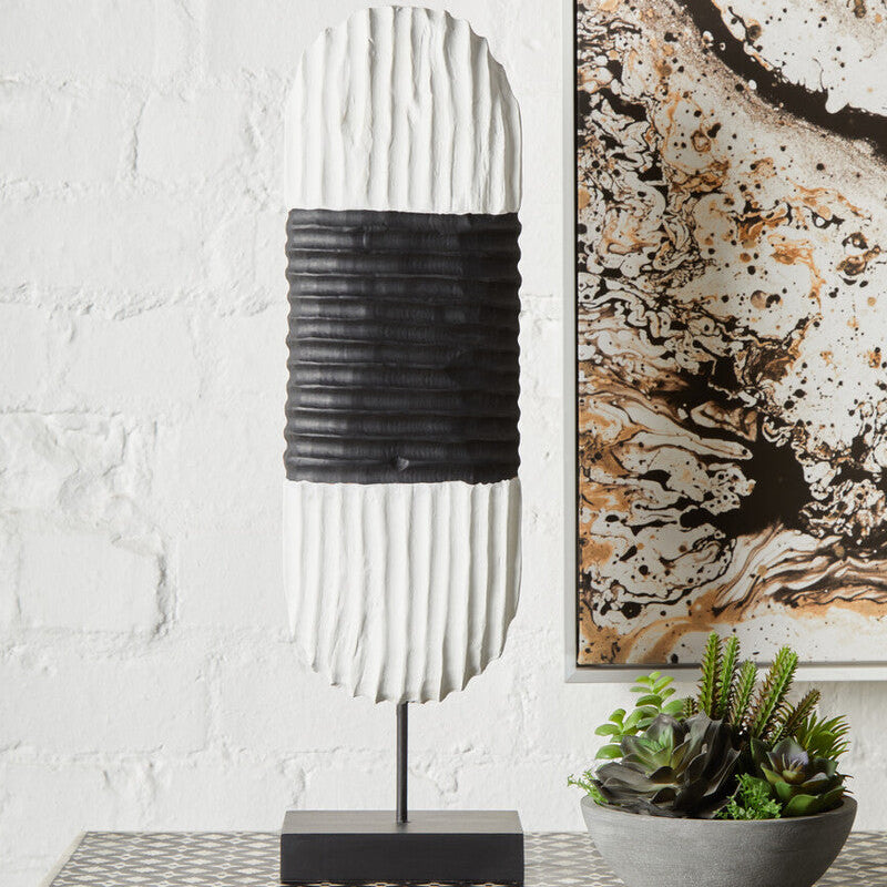 Fidel Black and White Mango Wood Oblong Sculpture