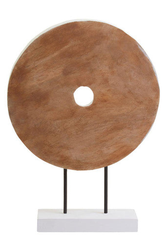Fidel Distressed White Carved Wood Large Round Sculpture