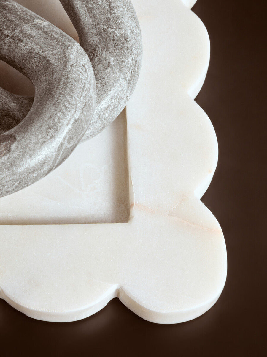Savio White Marble Square Large Tray With Scallop Edges