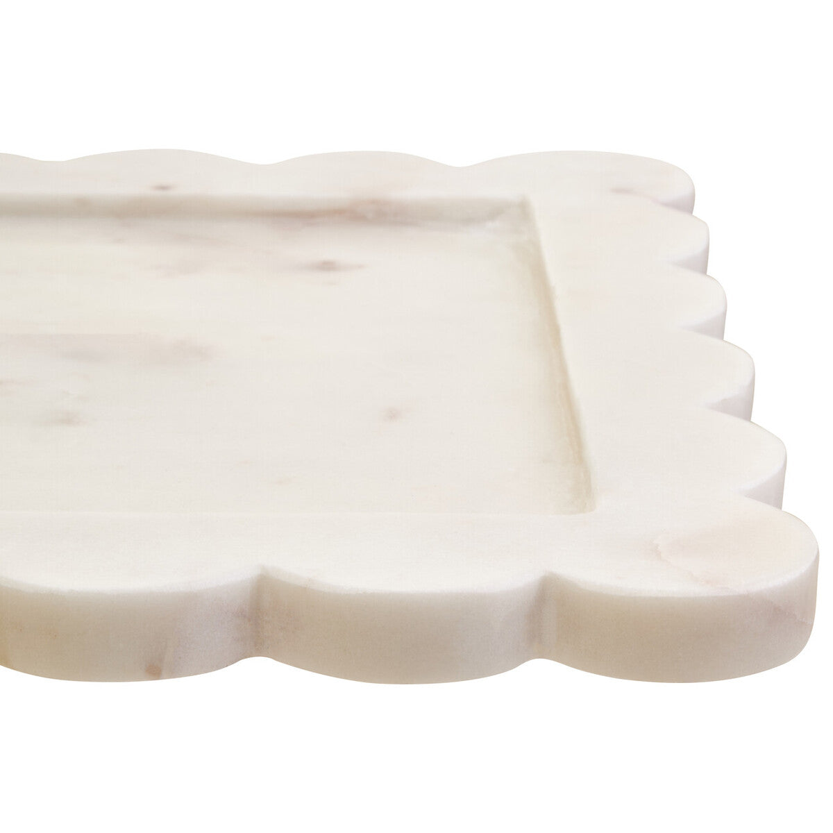 Savio White Marble Square Large Tray With Scallop Edges