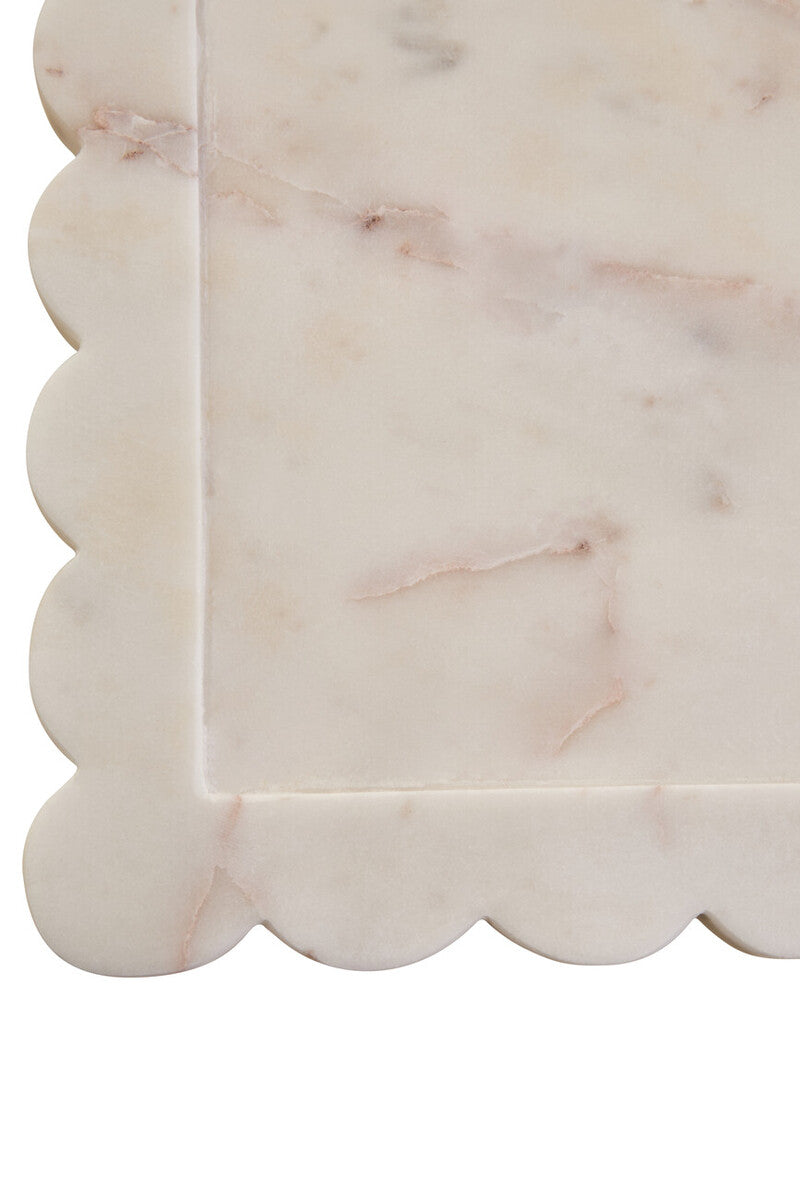 Savio White Marble Square Large Tray With Scallop Edges