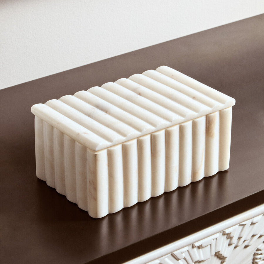Savio Rectangular White Fluted Marble Box