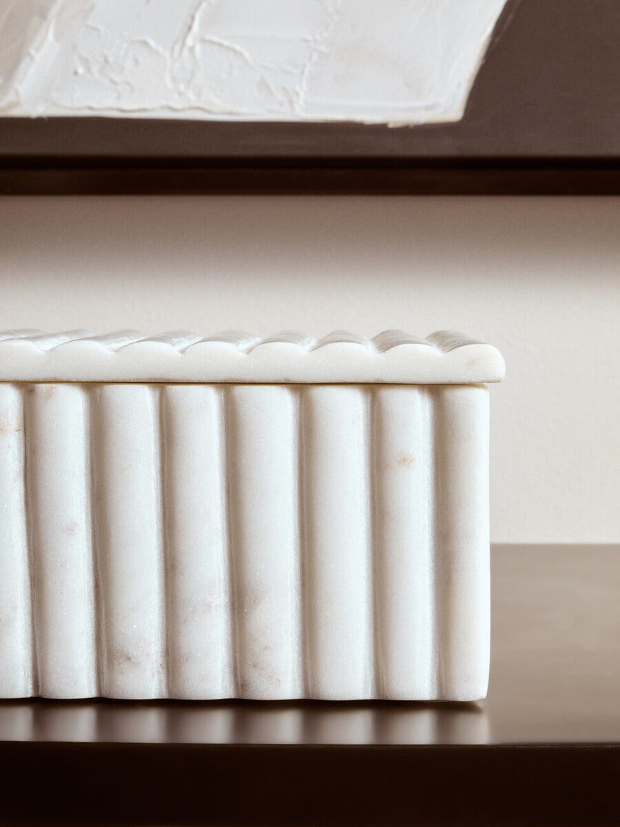 Savio Square White Fluted Marble Box