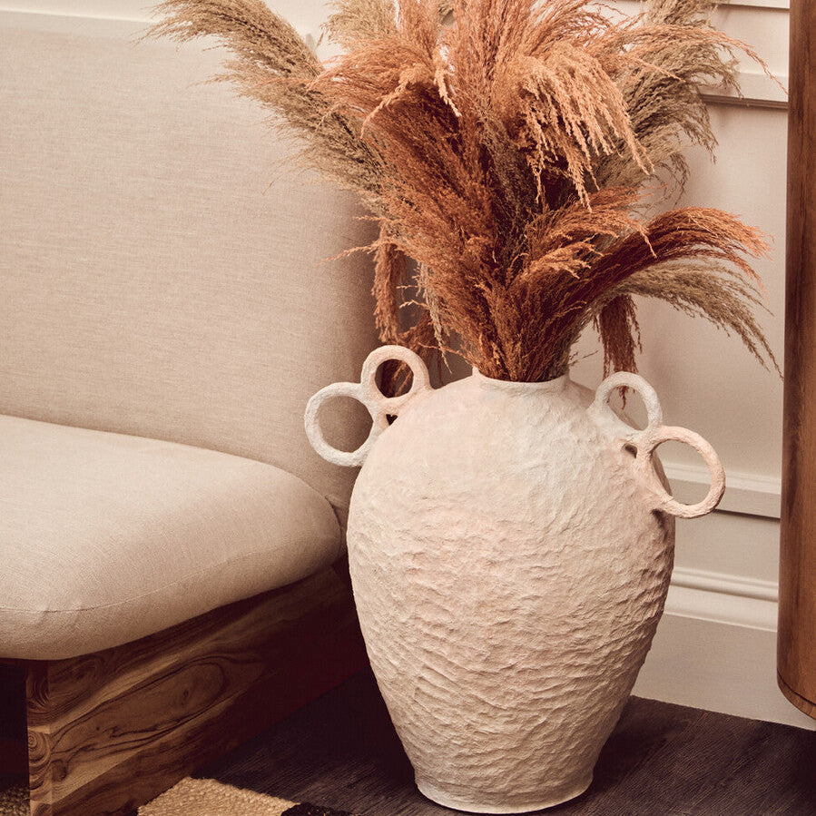 Sanai Cotton Mache Large Vase With Decorative Handles